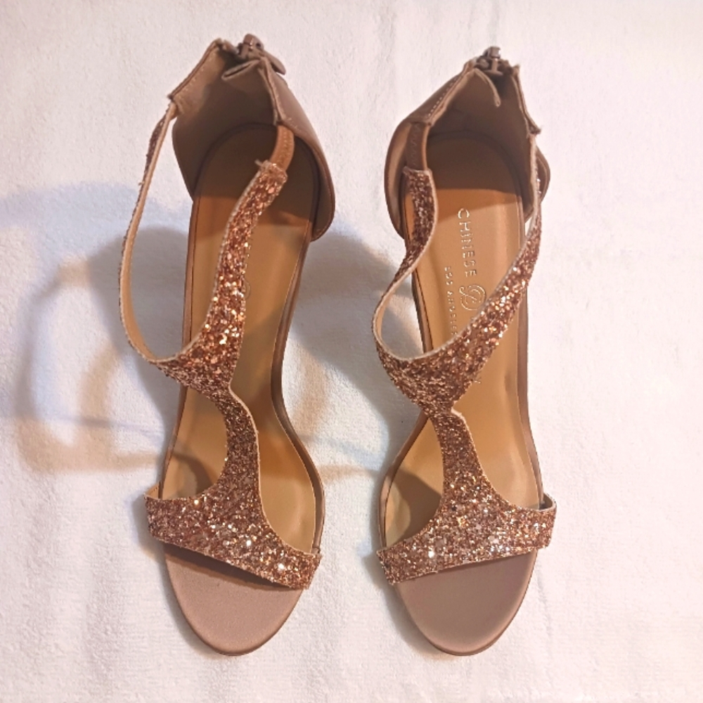 Chinese Laundry Glittery Tan Heels